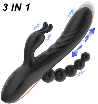 Vibrador 3 en 1 | Punto G, Clítoris y Anal | 10 Modos | Silicona Médica