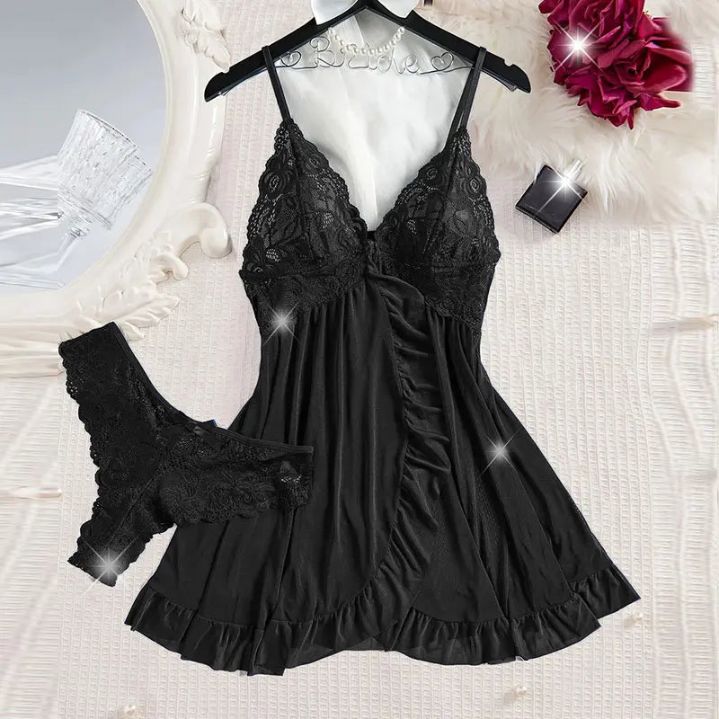 Conjunto Camisón Corto + Braguita | Pijama Seductor Mujer