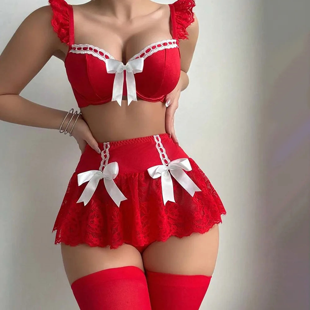 Conjunto de Lencería Sexy — Sujetador de Encaje con Minifalda