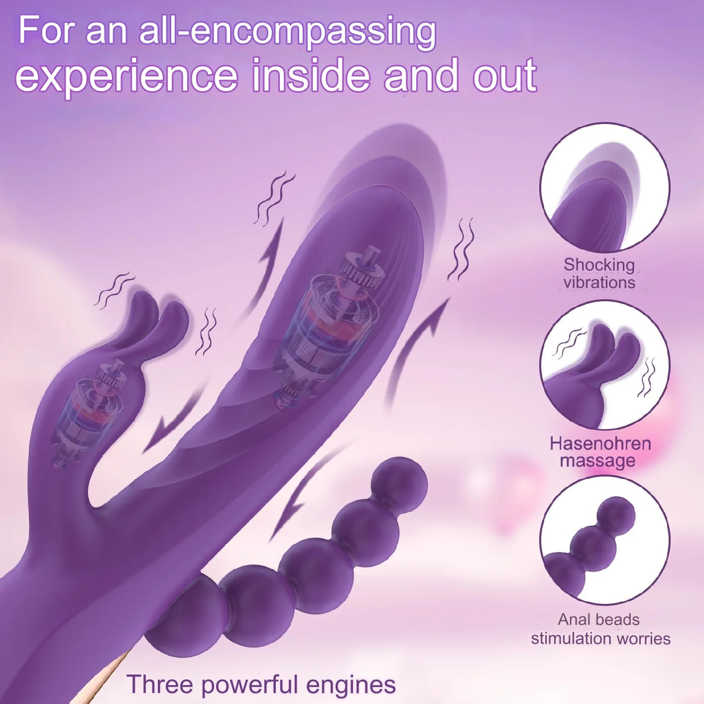 Vibrador 3 en 1 | Punto G, Clítoris y Anal | 10 Modos | Silicona Médica